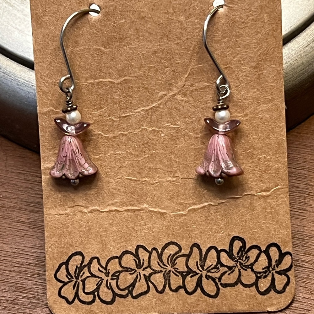Cute Hula Girl Pink and Silver tone Earrings